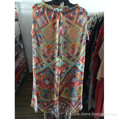 Ladies Fashion Casual Dress Printed Silk-3
